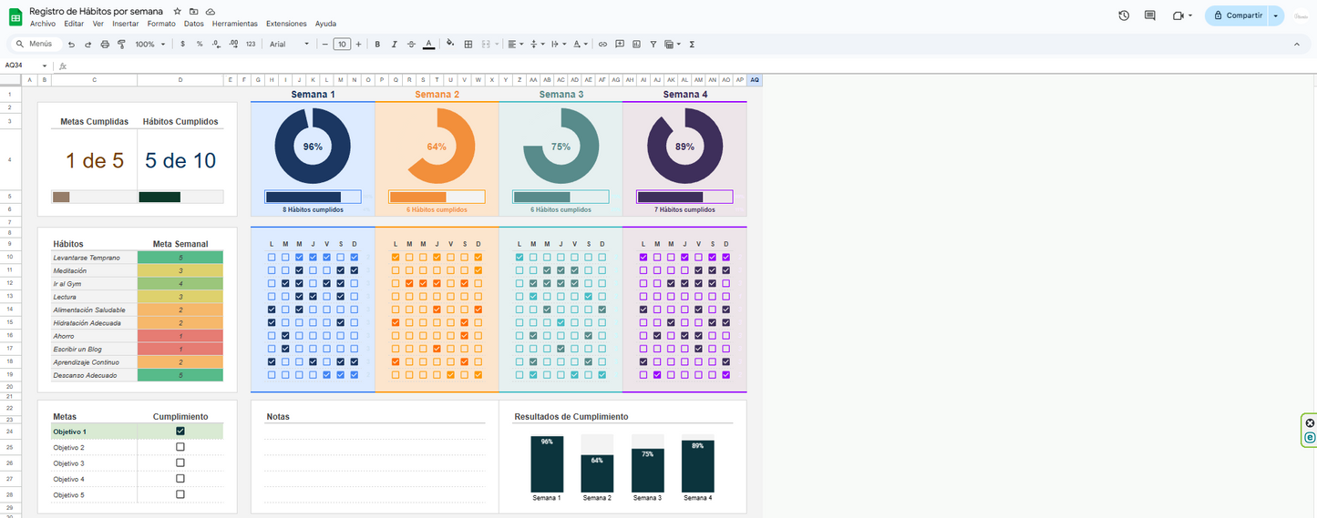 Google Sheets Registro de hábitos