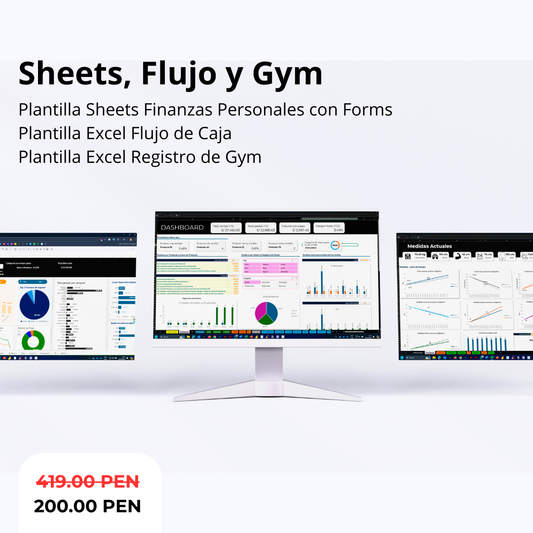 Pack 3 plantillas : 1. Plantilla Finanzas Personales, 2. Plantilla Flujo de Caja y 3. Plantilla Registro de gym