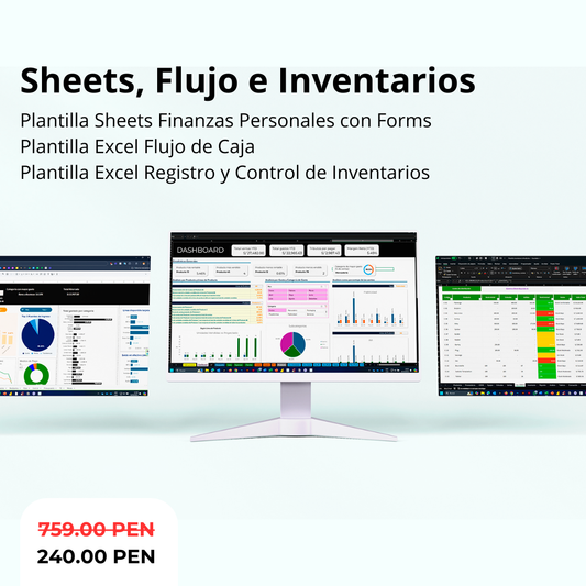 Pack 3 plantillas : 1. Plantilla Finanzas Personales, 2. Plantilla Flujo de Caja y 3. Plantilla Registro de Inventarios