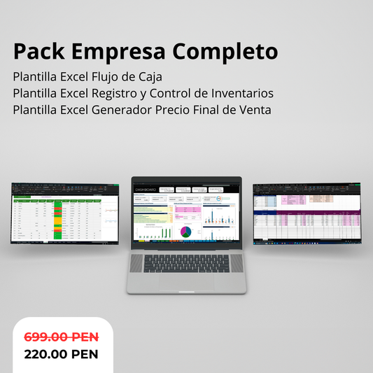 Pack Empresa Completo: 1. Flujo de Caja, 2. Registro de Inventarios y 3. Generador Precio de Venta